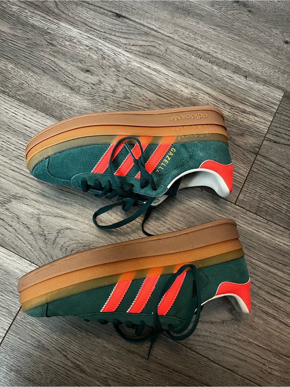adidas Gazelle Platform Sneakers in Dark Green with Coral Highlights - Picture 10 of 10